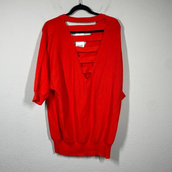 SC by Spring & Clifton Medium Cut Out Back Dolman Sleeves Top Red Cotton V Neck - Picture 2 of 8